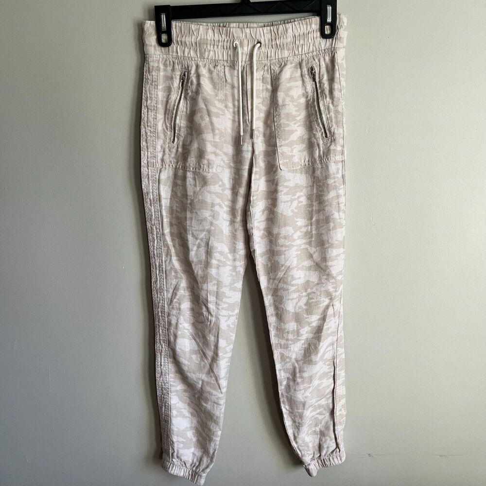 Athleta Cabo Tide Linen Jogger Pants Women's 4T Neutral Camo Beige Cream